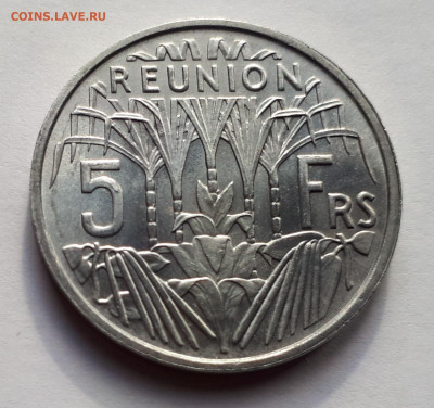 Французский Реюньон - 5 франков 1955 г.  Алюминий. - 2