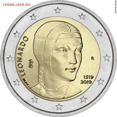 Досчитаем до 10 000 или более - 1519 монета 2 евро Италия (500 лет со дня смерти Леонардо да Винчи).