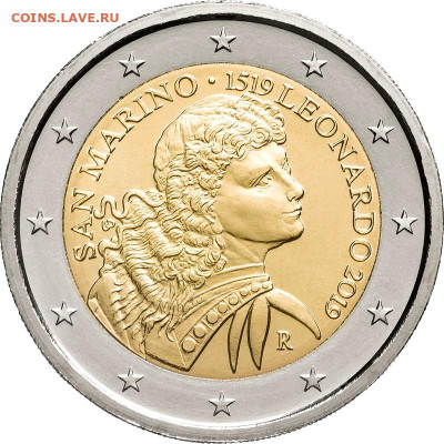 Досчитаем до 10 000 или более - 1519 монета 2 евро Сан-Марино (500 лет со дня смерти Леонардо да Винчи). Тираж 56650 шт.