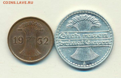 Лот монет Веймар (2шт) 1922,1932г.  До 05.04.21 в 22.15 МСК - 2021-04-03 21.58.35