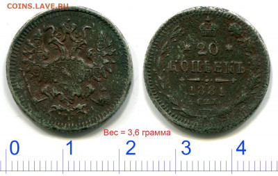 Фальшивые монеты России до 1917г сделанные в ущерб обращению - 20 копеек 1881 СПБ-АГ фальшивые