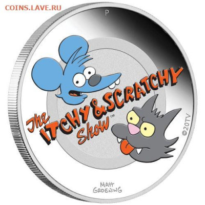 Кошки на монетах - 0-01-2021-Simpsons-Itchyandscratchy-1oz-Silver-Proof-Coloured-Coin-OnEdge-HighRes