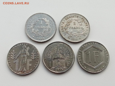 лот юбилейки Франции 1 франк 5 монет до 10.06.2021г - 2