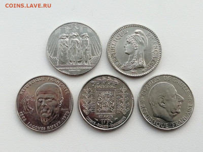 лот юбилейки Франции 1 франк 5 монет до 10.06.2021г - 1