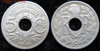 Монеты Франции 1919-1958г. по фиксу - 40.1. -Франция 5 сантим 1919    3033