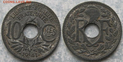 Монеты Франции 1919-1958г. по фиксу - 40.8. -Франция 10 сантим 1941    190-ас86-7489