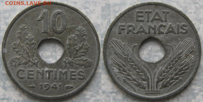 Монеты Франции 1919-1958г. по фиксу - 40.10. -Франция 10 сантим 1941    190-асс1-9060