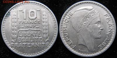 Монеты Франции 1919-1958г. по фиксу - 40.16. -Франция 10 франков 1947    2975