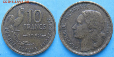 Монеты Франции 1919-1958г. по фиксу - 40.25. -Франция 10 франков 1952    160-ас22-5990