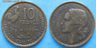 Монеты Франции 1919-1958г. по фиксу - 40.28. -Франция 10 франков 1952 В    160-ас22-5998