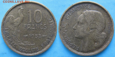 Монеты Франции 1919-1958г. по фиксу - 40.29. -Франция 10 франков 1953    160-ас22-5991