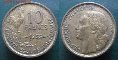 Монеты Франции 1919-1958г. по фиксу - 40.31. -Франция 10 франков 1955   371