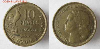 Монеты Франции 1919-1958г. по фиксу - 40.32. - Франция 10 франков 1957    509