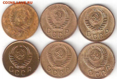 Погодовка СССР:6 монет по 2коп:1938,39,40,1945,55,56 - 2к СССР 6 монет А