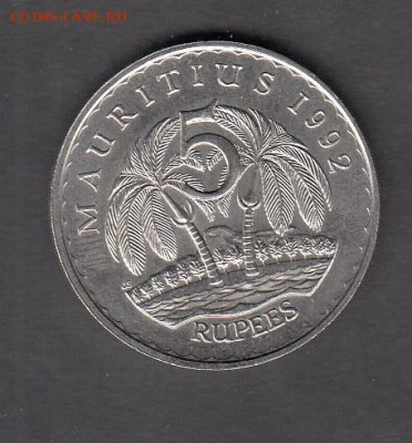 Маврикий 1992 5 рупий без оборота до 08 10 - 91 (2)