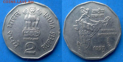 Индия - 2 рупии 1997 года (МД Хайдарабад) до 20.10 - Индия 2 рупии, 1997