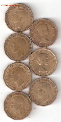 Великобритания: 3 пенса 7 монет разных ФИКС old - BRITISH 3 Pence 7st A old