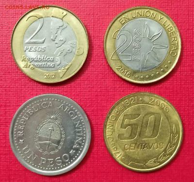 лот юбилейки Аргентины 4 монеты до 25.11.2021 года - 1