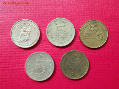 Лот юбилейки Шри-Ланка 5 рупий 5 монет до 25.11.2021 года - 2