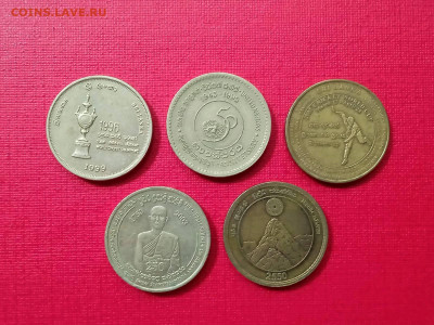 Лот юбилейки Шри-Ланка 5 рупий 5 монет до 25.11.2021 года - 1