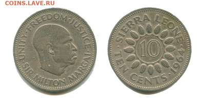 Сьерра-Леоне 10 центов 1964 26.11.2021 в 22:00 - сьерра леоне 10 центов 1964