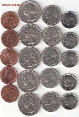 США 20 монет:Квотеры(25ц),Даймы(10ц),Никель(5ц),1Центы 020-2 - USA 20st A 020-2