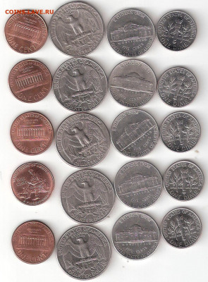США 20 монет:Квотеры(25ц),Даймы(10ц),Никель(5ц),1Центы 020-2 - USA 20st P 020-2
