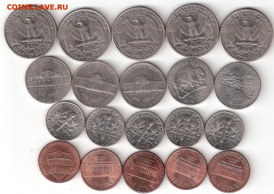 США 20 монет: Квотеры,Даймы,Никель,Центы 020-1 - США -20монет А 020-1