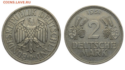 ФРГ. 2 марки 1951 г. D. До 22.05.22. - Р986.JPG