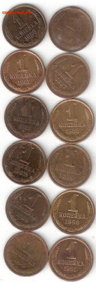 Погодовка СССР: 1коп - 12 монет 1980-1991м - 1к СССР 12шт 1980-91м Р (1)
