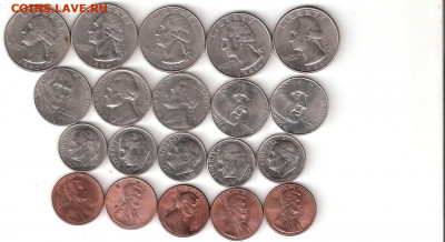 США 20 монет: Квотеры,Даймы,Никель,Центы 020-1 - США-20 монет Р 020-1