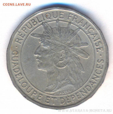 Монеты достоинством "50", выпущенные в странах Америки - 50_santimov_1921_g_zamorskij_departament_francii_gvadelupa