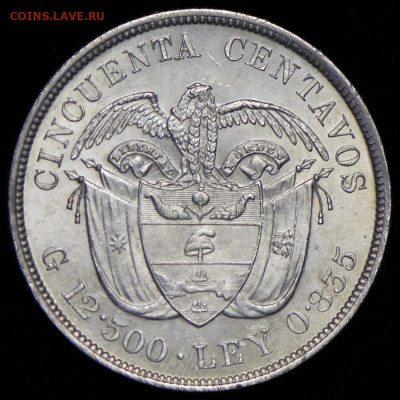 Монеты достоинством "50", выпущенные в странах Америки - 50-sentavo-1892-400-let-otkrytiya-kolumbom-ameriki-kolumbiya_64310-2