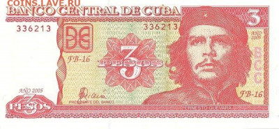 Куба 3 песо 2005 Че Гевара UNC - Куба 3 песо 2005 А