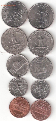 США 10 монет: Квотеры-штаты,Квотеры-погод,Даймы,Никель,Центы - США 10 монет Р