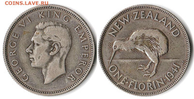 Новая Зеландия. - Новая Зеландия 1 флорин 1941 KM-10.1