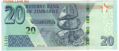 Зимбабве 20 долларов 2020 года Слон UNC - Зимбабве 20 долларов А