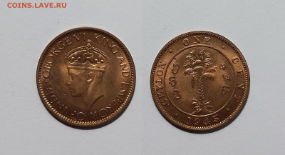 Британский цейлон 1 цент 1945 г Георг VI без оборота - 23.11 - IMG_20221118_202843
