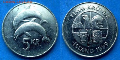 Исландия - 5 крон 1999 года (Фауна) до 28.01 - Исландия 5 крон, 1999
