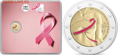 Монета с изображением женской груди ))) - 2-euro-France-2017-Pink-ribbon