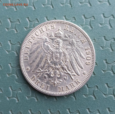 3 марки 1909 г., Вюртемберг, UNC, до 21.04. - 6