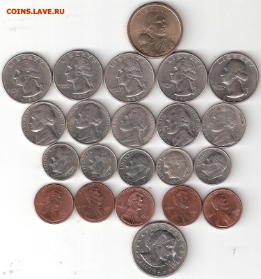 США: 22 монеты : Доллары,Квотеры,Даймы 10ц, Никель 5ц, Центы - США-22 монеты  Р 22