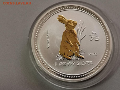 1дол 1999 Австралия - Кролик позол. Лунар1, Ag999, до 25.05 - ЯЯ Кролик позол-1