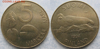 Финляндия 5 марок 1994 до 26-05-23 в 22:00 - 46.36. -Финляндия 5 марок 1994 м    180-ас61-10125