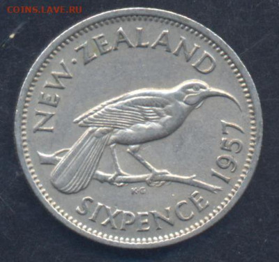 Новая Зеландия 6 пенсов 1957 г.15.08.2023 г. 22 -00 МСК. - 6 пенсов 1957