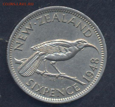 Новая Зеландия 6 пенсов 1948 г.15.08.2023 г. 22 -00 МСК. - 6 пенсов 1948