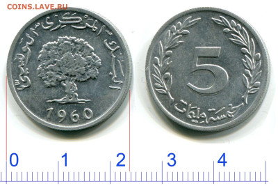 Браки на иностранных монетах - Тунис 5 миллим 1960 брак