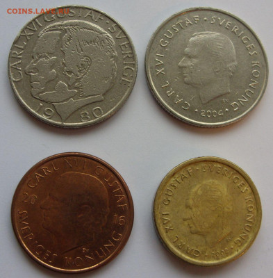 1, 1, 2, 10 крон Швеция. 1980-2016. - 1 1 2 10 крон  Швеция - 2