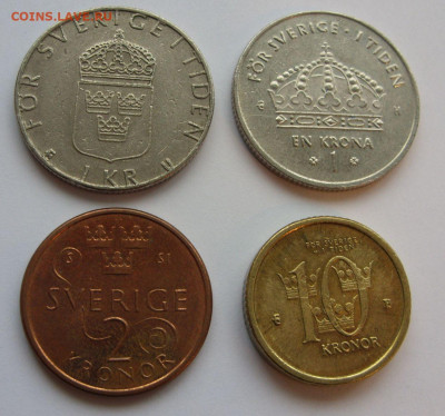 1, 1, 2, 10 крон Швеция. 1980-2016. - 1 1 2 10 крон  Швеция - 1