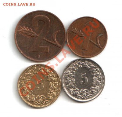 Монеты Англии, Швейцарии, Чехословакии - Швейцариярев